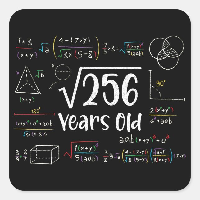 Adesivo Quadrado Raiz Quadrada de 256 Presentes de 16 Anos de 16 An (Frente)