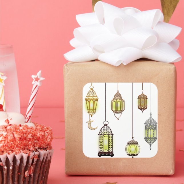 Adesivo Quadrado Ramadan Kareem Crescent Lanternas Mubarak Islâmico (Festa)