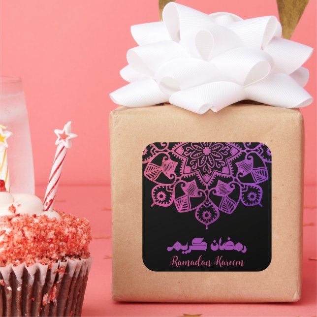 Adesivo Quadrado Ramadan Kareem Motivo Islâmico rosa e preto (Festa)