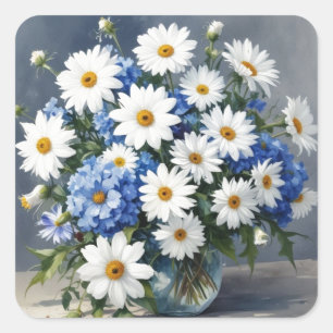 Adesivo Quadrado Ramalhete de Flores Elegantes Margaridas Aquarela