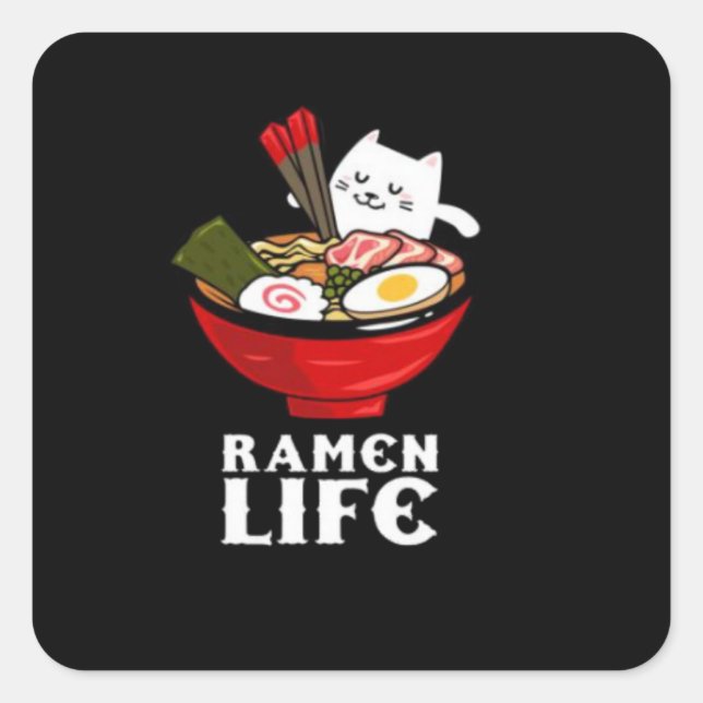 Adesivo Quadrado Ramen Life Cat Come na Unisex Poly Cotton (Frente)