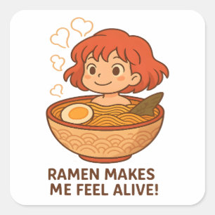 Adesivo Quadrado Ramen Me Faz Sentir Vivo Amante de Macarrão Divert