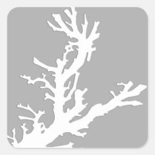 Adesivo Quadrado Ramo coral - branco no cinza de prata