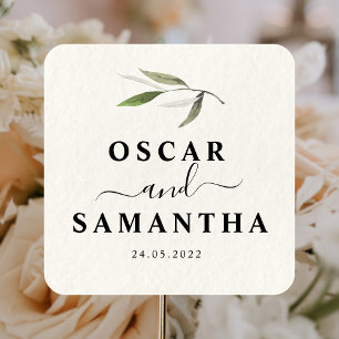 Adesivo Quadrado Ramo de Oliveira Verde Aquarela Moderna