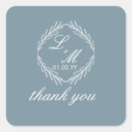 Adesivo Quadrado Ramo de Script Monograma Casamento Azul Poeirento 
