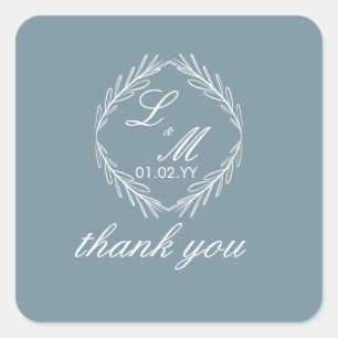Adesivo Quadrado Ramo de Script Monograma Casamento Azul Poeirento