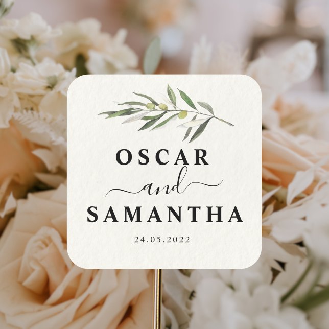 Adesivo Quadrado Ramo Simples Verde Oliva em Aquarela (Criador carregado)