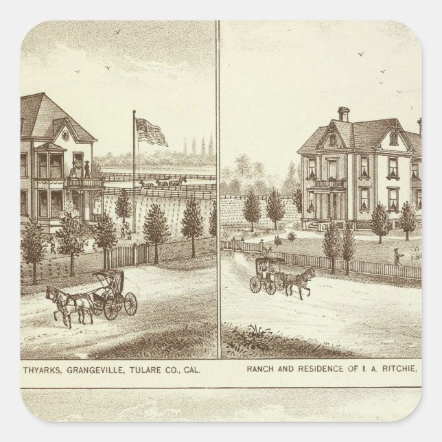 Adesivo Quadrado Ranches, Grangeville, Cal (Frente)
