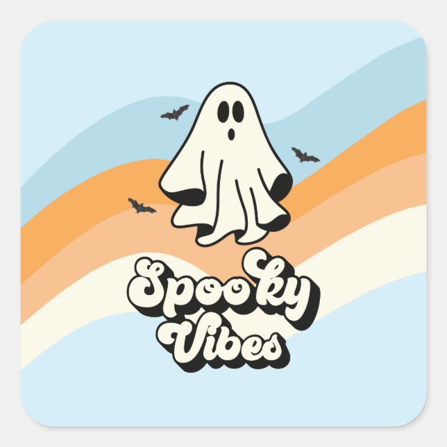 Adesivo Quadrado rancho Ghost retro Halloween Spooky Vibes Azul (Frente)