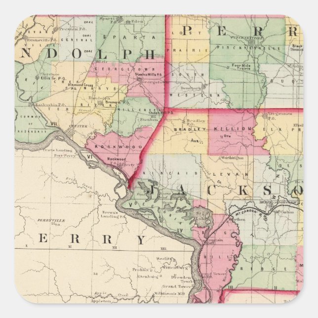 Adesivo Quadrado Randolph, Perry, Condados Jackson (Frente)