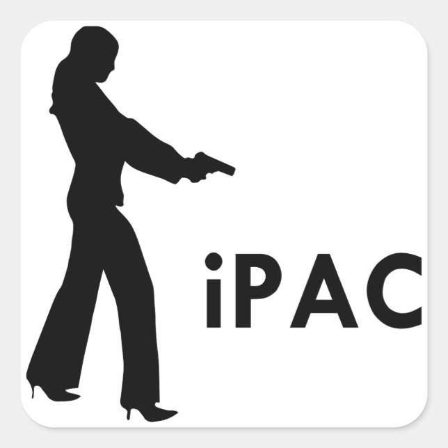 Adesivo Quadrado Rapariga com iPac de Armas (Frente)