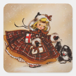 Adesivo Quadrado Rapariga de Natal