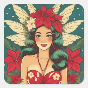 Adesivo Quadrado Rapariga de Natal Tropical de Retro