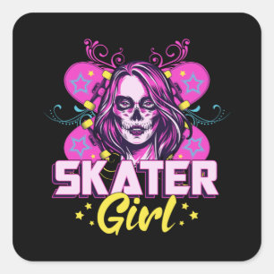 Adesivo Quadrado Rapariga de skate Sk8 Raparigas de skate Skating G