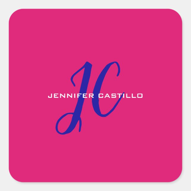 Adesivo Quadrado Rapariga do Monograma de Script de Caligrafia Prof (Frente)