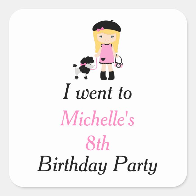 Adesivo Quadrado Rapariga Loira de Torre Eiffel de Paris 'Eu fui a' (Frente)