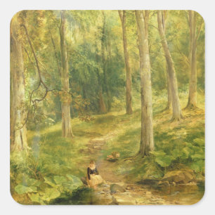 Adesivo Quadrado Rapariga que banha seus pés