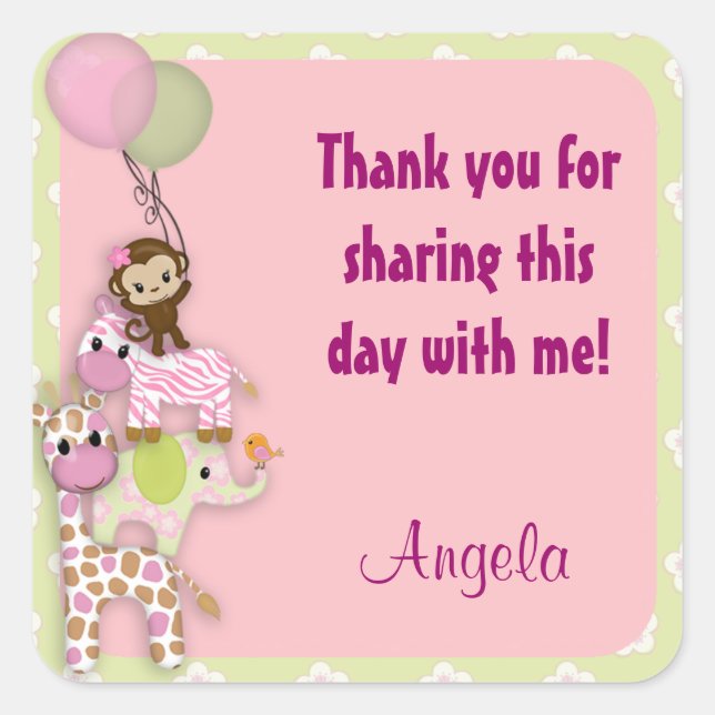 Adesivo Quadrado Rapariga Selgle Safari Galinha rosa (Frente)