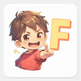Adesivo Quadrado Rapaz anime com a letra F