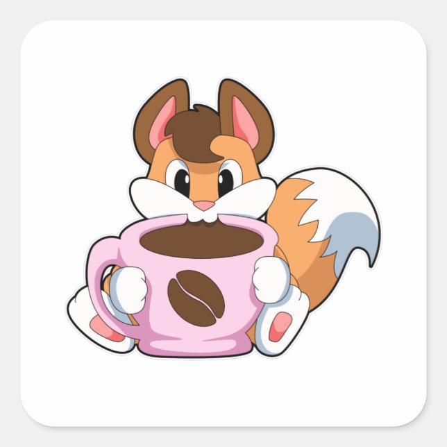 Adesivo Quadrado Raposa com Xícara de Café (Frente)