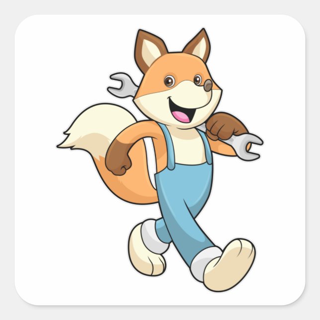 Adesivo Quadrado Raposa como mecânica com chave inglesa (Frente)