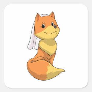 Adesivo Quadrado Raposa como Noiva com Véu