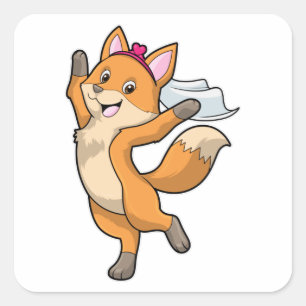 Adesivo Quadrado Raposa como Noiva com Véu & Coração