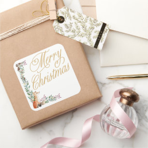 Adesivo Quadrado raposa de aquarela botânica personalizada natal fe