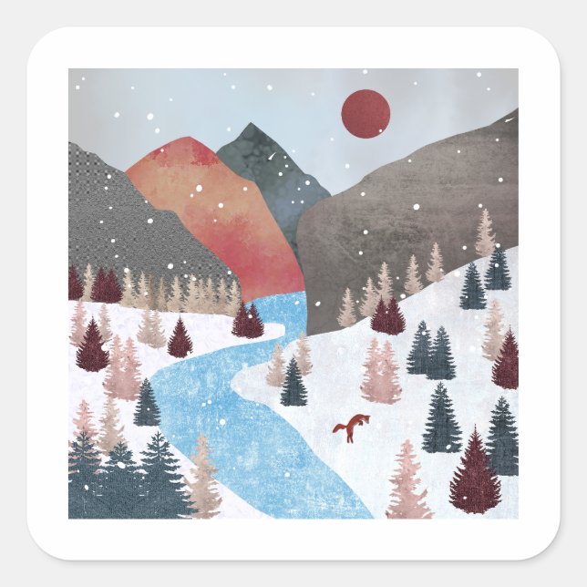 Adesivo Quadrado Raposa de caça de inverno (Frente)