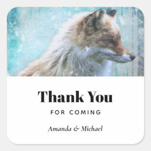 Adesivo Quadrado Raposa de Fúria Gelada no Fundo Azul Grunge Obriga