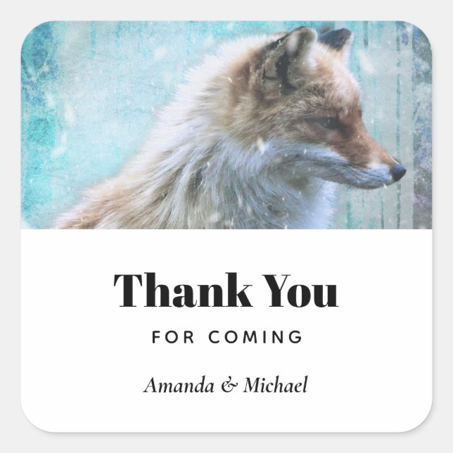 Adesivo Quadrado Raposa de Fúria Gelada no Fundo Azul Grunge Obriga (Frente)