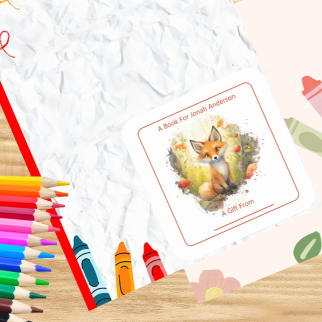 Adesivo Quadrado Raposa Encantadora No Livro Florestal (Criador carregado)