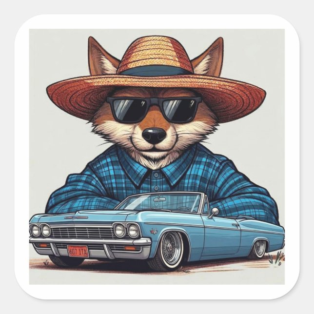 Adesivo Quadrado Raposa Lowrider (Frente)