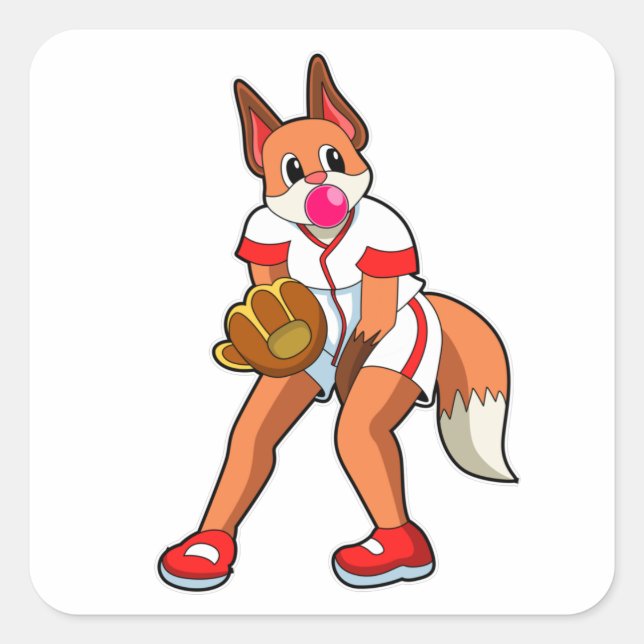 Adesivo Quadrado Raposa no Baseball com luva de Baseball (Frente)