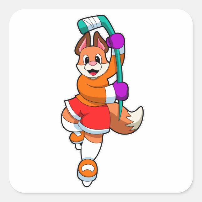 Adesivo Quadrado Raposa no hóquei no gelo com bastão de hóquei no g (Frente)