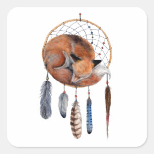 Adesivo Quadrado Raposa Vermelha Dormindo no Dreamcatcher