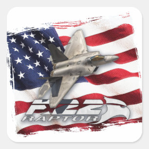 Adesivo Quadrado Raptor F-22 e bandeira americana
