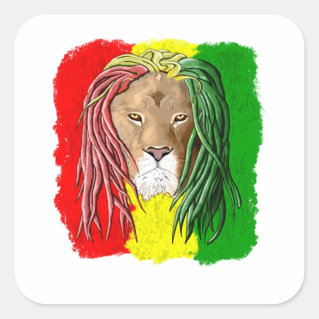 Adesivo Quadrado Rasta Lion Jamaican Reggae Flag (Frente)