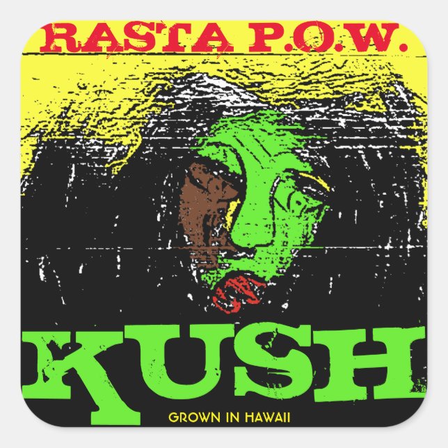 ADESIVO QUADRADO RASTA P.O.W. KUSH (Frente)