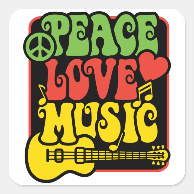 Adesivo Quadrado Rasta Peace-Love-Music (Frente)
