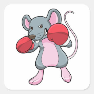 Adesivo Quadrado Rat Boxing com luvas in a box