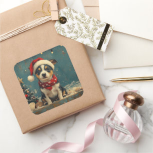 Adesivo Quadrado Rat Terrier Dog Christmas Vintage Beach