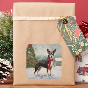Adesivo Quadrado Rat Terrier Dog no Natal da Neve
