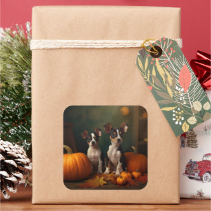 Adesivo Quadrado Rat Terrier Puppy Autumn Delight Pumpkin