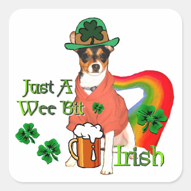 Adesivo Quadrado Rat Terrier St Patricks (Frente)