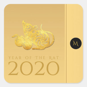 Adesivo Quadrado Rat Year 2020 fruta Elegant Monogram S Sticker