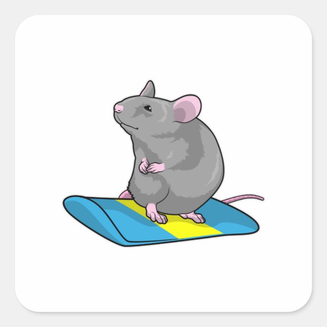 Adesivo Quadrado Rato como Snowboarder com Snowboard (Frente)