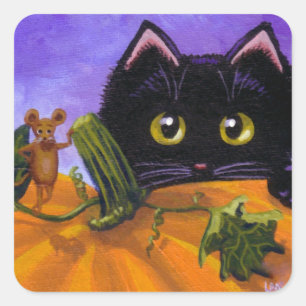 Adesivo Quadrado Rato Creationarts do gato preto do Dia das Bruxas