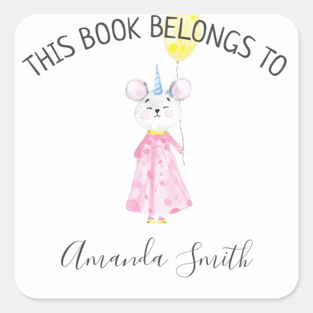 Adesivo Quadrado Rato de aquarela - estante (Frente)