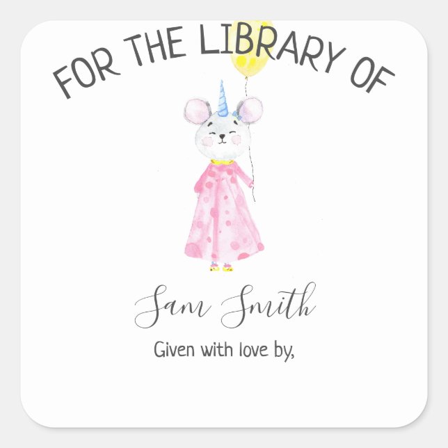 Adesivo Quadrado Rato de aquarela - para a biblioteca de (Frente)